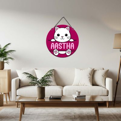Personalized Cute Cat Theme Wall Hanging for Girls Bedroom and Study Room Nameplate for Door Home Decor Wall Art Decor Return Gift